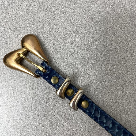 MZ Accessories Ny Snake Leather Belt Womens Small Blue Goldtone Buckle Wrap 1/2" - Picture 2 of 10